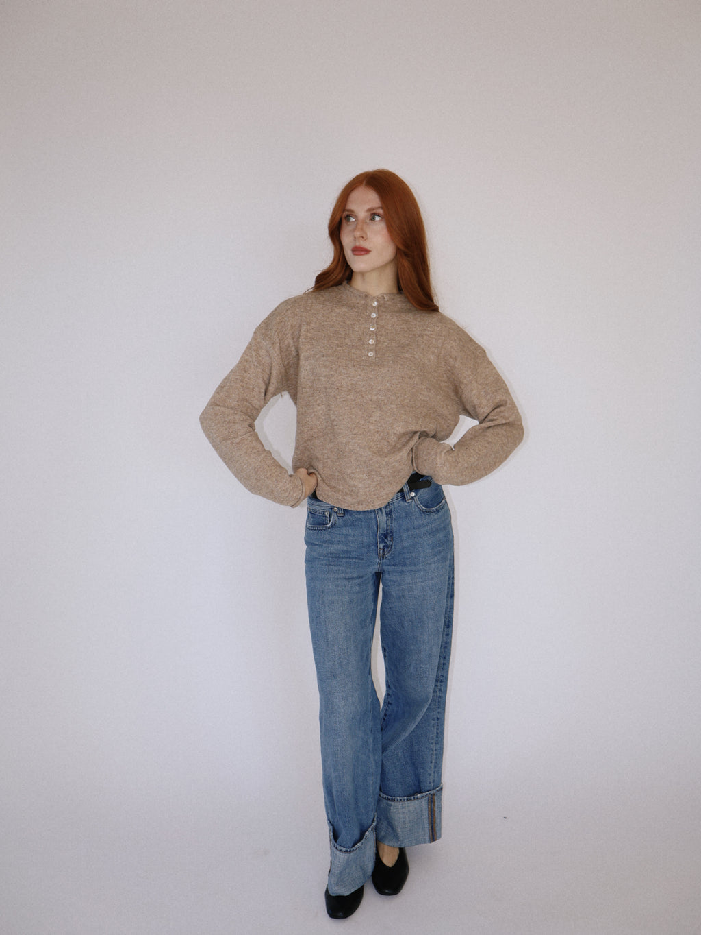 Tan Henley Pull Over
