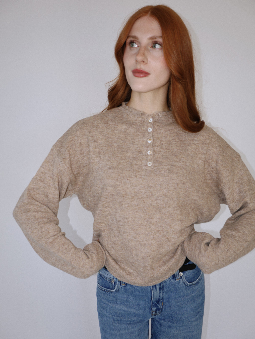 Tan Henley Pull Over