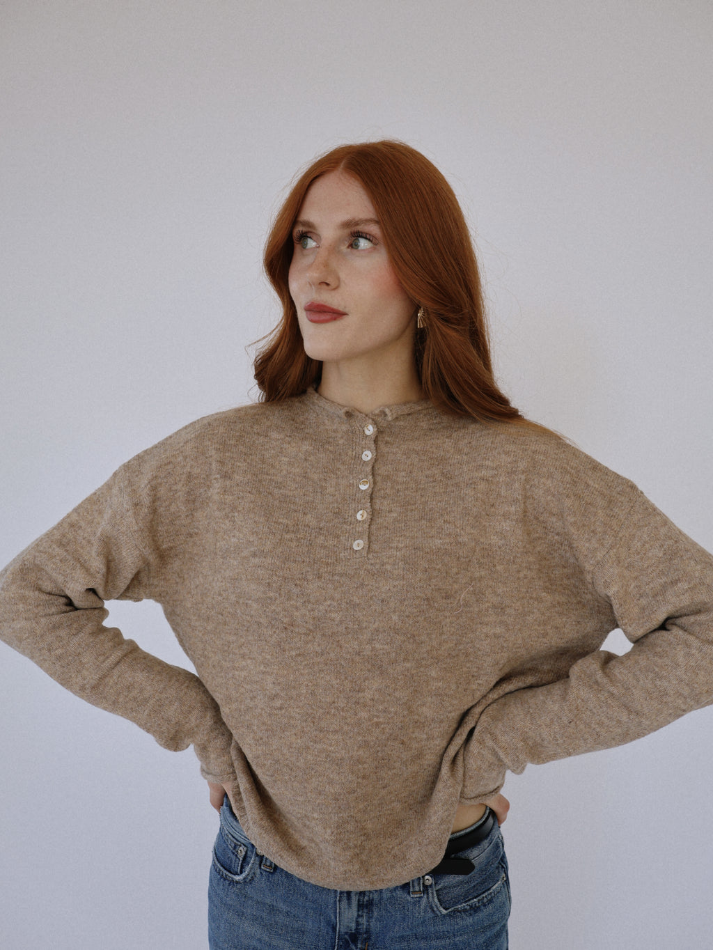 Tan Henley Pull Over