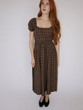 Plaid Puff Sleeve Midi
