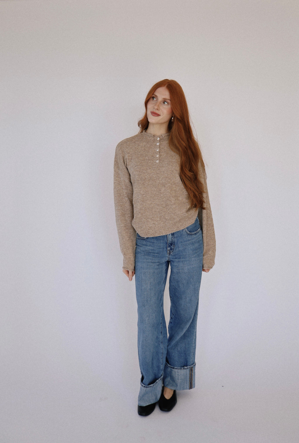 Tan Henley Pull Over