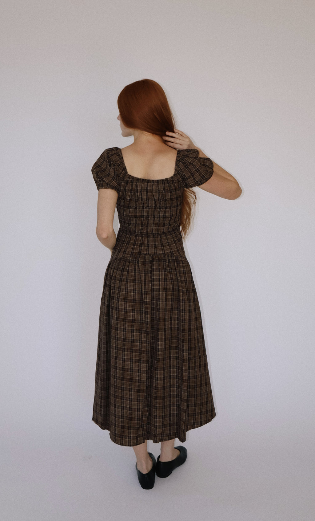 Plaid Puff Sleeve Midi